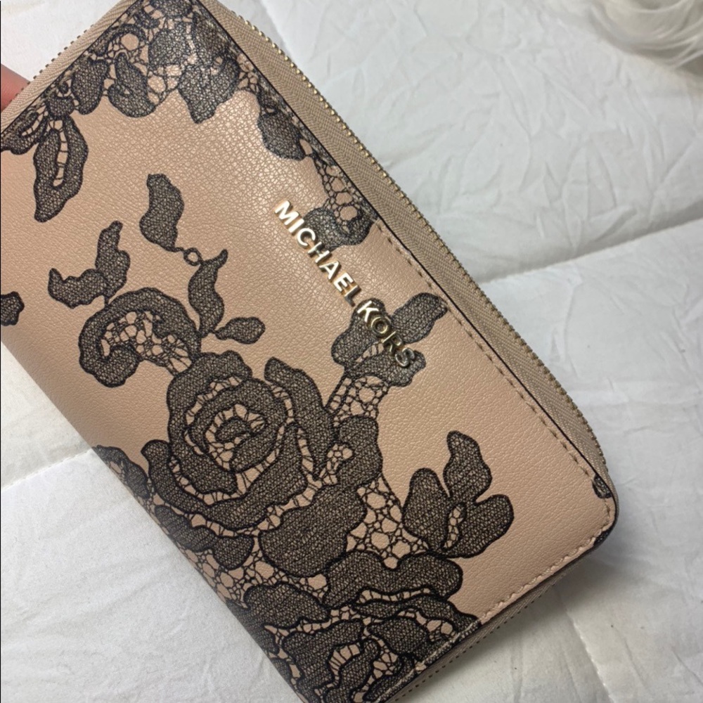 Michael’s Kors Pink Wallet with Black Floral/lace
